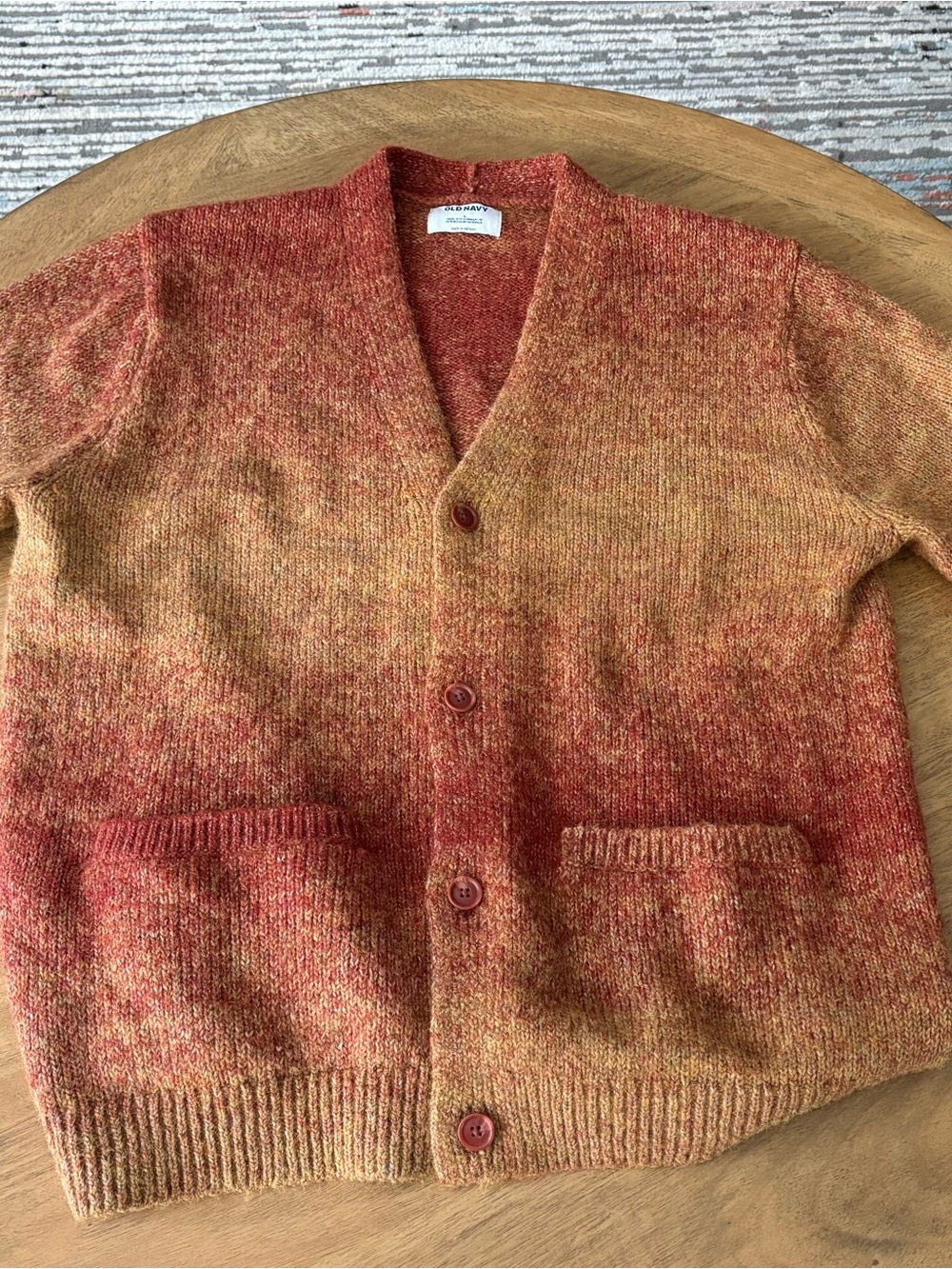 Old Navy Men's Gradient Red-Orange Cardigan Sweater